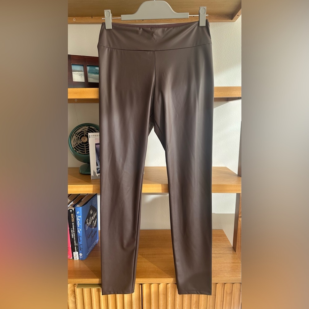 Calzedonia Brown Leather Effect Elasticated Waist Leggings - size M